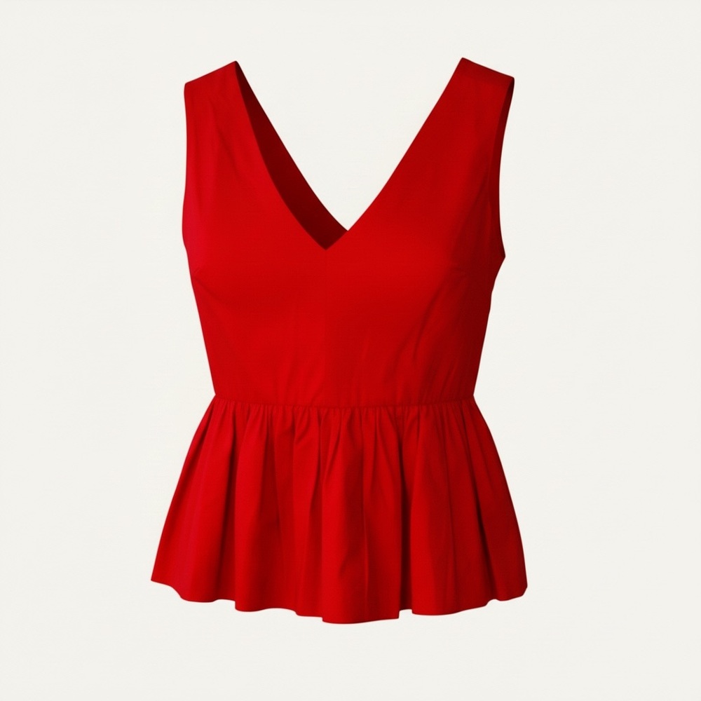 J. Crew Vivid Red Peplum Feminine Romantic‎ V Neck Sleeveless Blouse Size 2